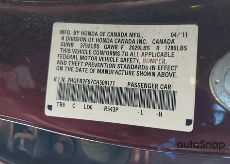 2012 Honda Civic Ex-L from USA, damaged, VIN 2HGFB2F97CH509171